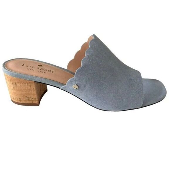 Kate Spade Blythe Mule Sandals Sz 6.5 Blue Suede Designer Minimalist Resort Chic - Picture 13 of 16